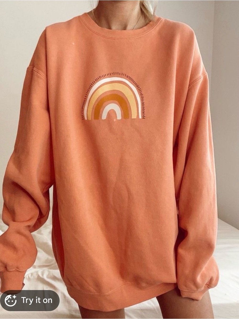2 for $30 sale: Sun-kissed coconut orange cotton sweatshirt with rainbow graphic
